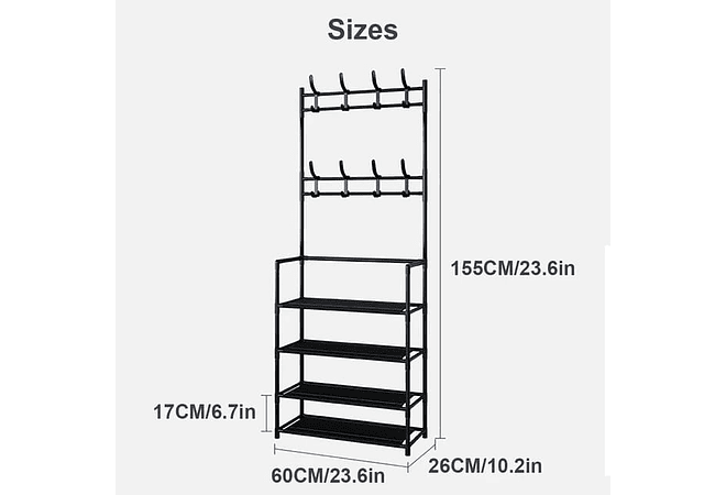 PERCHERO CON GANCHOS Y ESPACIO PARA ZAPATOS 3 EN 1 MOD#ZPT5