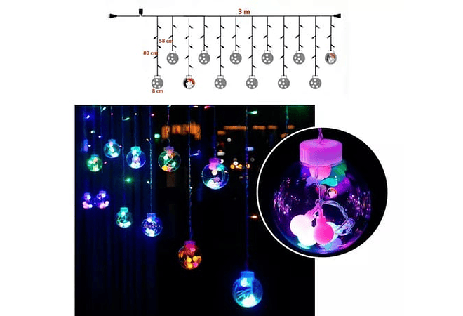 3 MTS CASCADA DE ESFERAS GRANDES COLORES O CÁLIDA MODEL #CLDT-03C O CLDT-03N