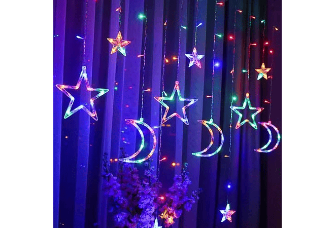 CASCADA LUNAS Y ESTRELLAS CALIDA O DE COLOR MOD#CLDT-02C ó 02N (en bolsa)