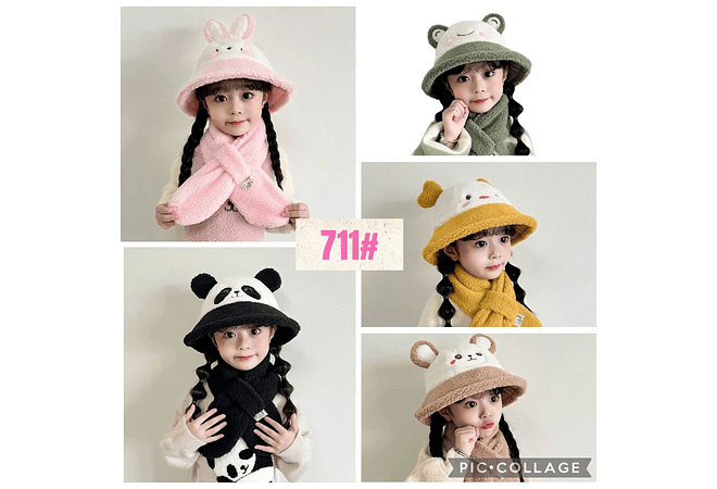 SOMBRERITO CON BUFANDA PARA NIÑOS 3D ANIMALITOS MOD# 711