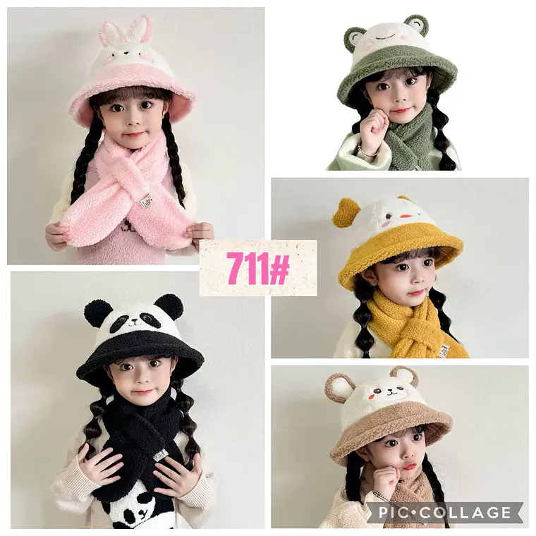 SOMBRERITO CON BUFANDA PARA NIÑOS 3D ANIMALITOS MOD# 711 1
