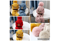 GORRO INFANTIL CON POMPÓN Y BUFANDA DISEÑO OSITO 3D MOD# 700