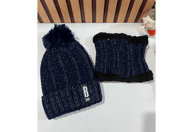 GORRO INFANTIL CON POMPÓN Y BUFANDA DISEÑO OSITO 3D MOD# 700