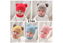 GORRITO PARA BEBÉS CON 2 POMPONES + BUFANDA CORTA (LOVE ME MORE) MOD #708