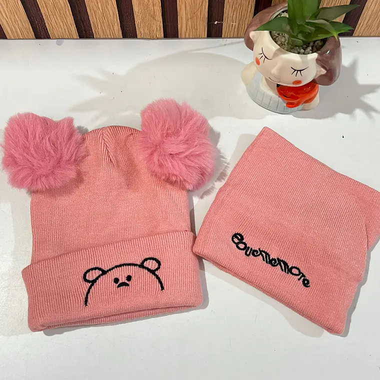 GORRITO PARA BEBÉS CON 2 POMPONES + BUFANDA CORTA (LOVE ME MORE) MOD #708 8