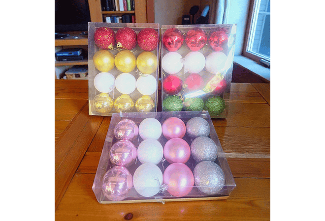 CAJITA TRANSPARENTE CON 12 ESFERAS NAVIDEÑAS MOD# N2630-5X17🎅🏻❄️