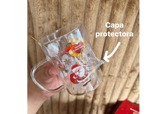 TAZA DE VIDRIO CON TAPA Y CUCHARA DISEÑO NAVIDEÑO DE 500ML MOD# B2116-5X83☃️🎄