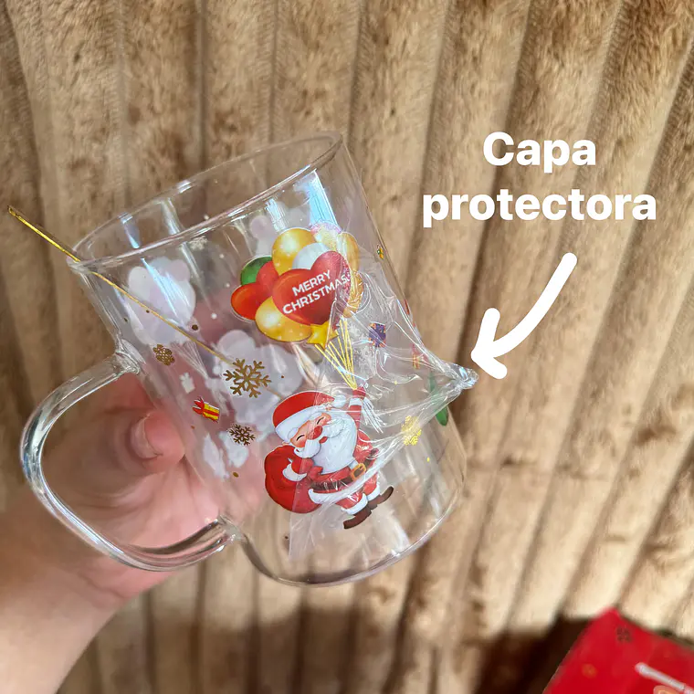 TAZA DE VIDRIO CON TAPA Y CUCHARA DISEÑO NAVIDEÑO DE 500ML MOD# B2116-5X83☃️🎄 4