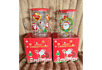 TAZA DE VIDRIO CON TAPA Y CUCHARA DISEÑO NAVIDEÑO DE 500ML MOD# B2116-5X83☃️🎄