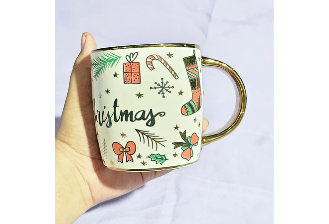 TAZA 350ML CERAMICA GRUESA  MERRY CHRISTMAS MOD# 287-821 🎄  (sin caja)