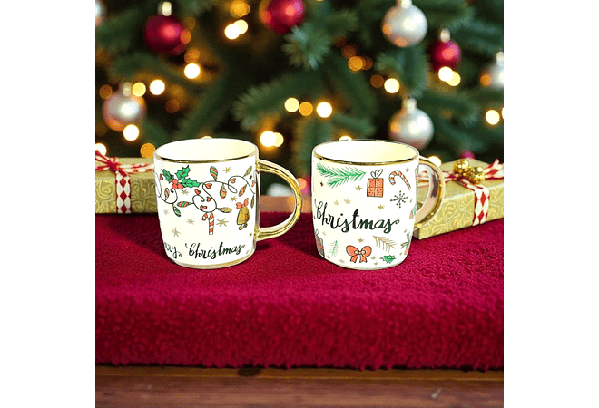 TAZA 350ML CERAMICA GRUESA  MERRY CHRISTMAS MOD# 287-821 🎄  (sin caja)