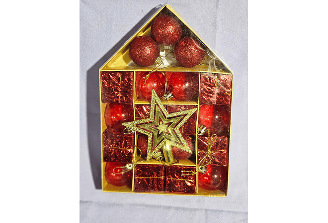 CAJITA EN FORMA DE CASA CON 19 ADORNOS+1 ESTRELLA MOD# N2410-5X50🎁🎉