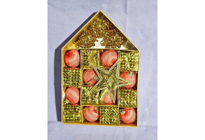 CAJITA EN FORMA DE CASA CON 19 ADORNOS+1 ESTRELLA MOD# N2410-5X50🎁🎉