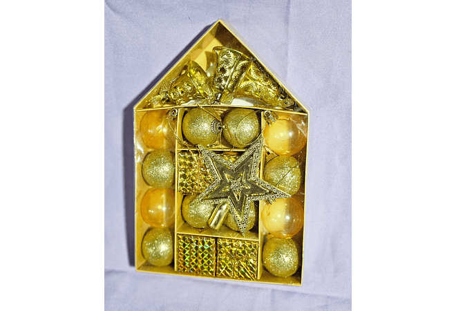 CAJITA EN FORMA DE CASA CON 19 ADORNOS+1 ESTRELLA MOD# N2410-5X50🎁🎉