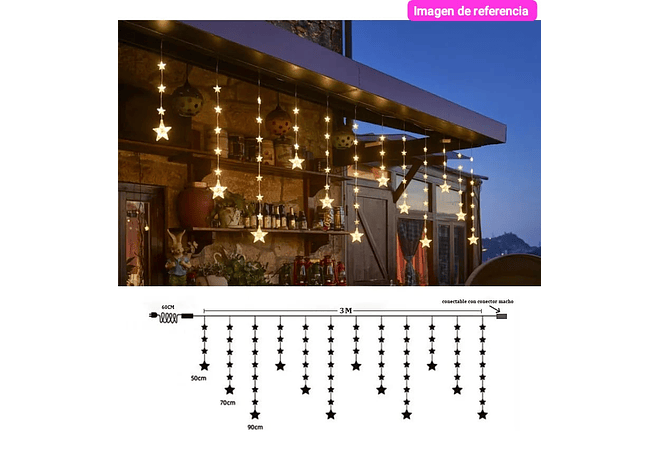 3.20 MTS CASCADA DIAMANTE EN FORMA DE ESTRELLAS  COLORES MOD#  352-012 💫