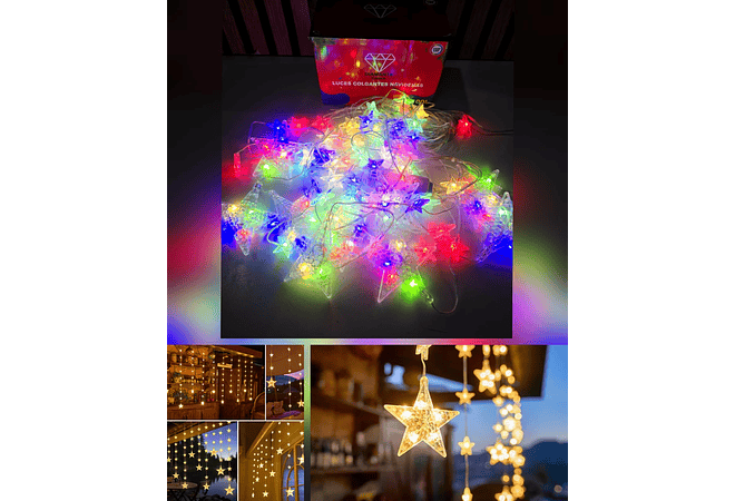 3.20 MTS CASCADA DIAMANTE EN FORMA DE ESTRELLAS  COLORES MOD#  352-012 💫