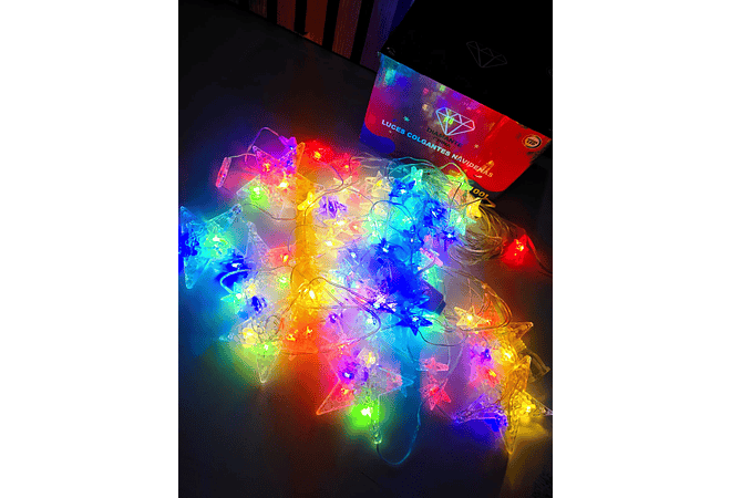 3.20 MTS CASCADA DIAMANTE EN FORMA DE ESTRELLAS  COLORES MOD#  352-012 💫
