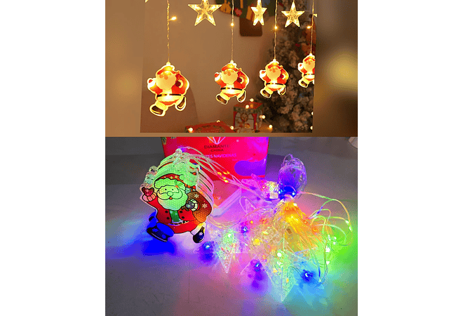 3.5 MTS CASCADA LUCES COLGANTES DIAMANTE SANTA CLOS COLORES MOD# 352-022  ⭐️