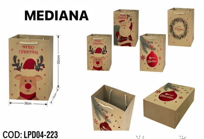 DOCENA DE  BOLSAS PARA REGALO DISEÑO NAVIDAD (CHICA MEDIANA O GRANDE) # LPD04-222 -223 - 224🎄 🎁🛍️