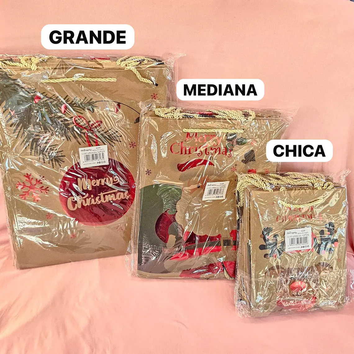 DOCENA DE  BOLSAS PARA REGALO DISEÑO NAVIDAD (CHICA MEDIANA O GRANDE) # LPD04-222 -223 - 224🎄 🎁🛍️ 1