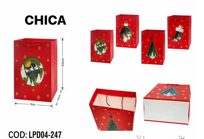 DOCENA DE BOLSAS PARA REGALO DISEÑO NAVIDAD (CHICA MEDIANA O GRANDE) #LPD04-247 -249 - 248 ROJAS🎄 🎁🛍️
