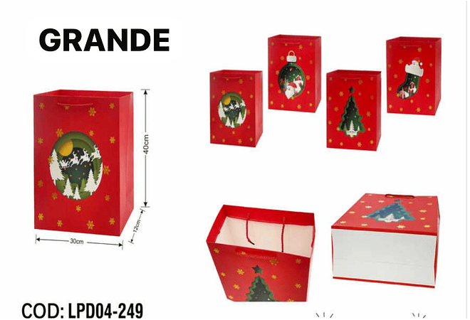 DOCENA DE BOLSAS PARA REGALO DISEÑO NAVIDAD (CHICA MEDIANA O GRANDE) #LPD04-247 -249 - 248 ROJAS🎄 🎁🛍️