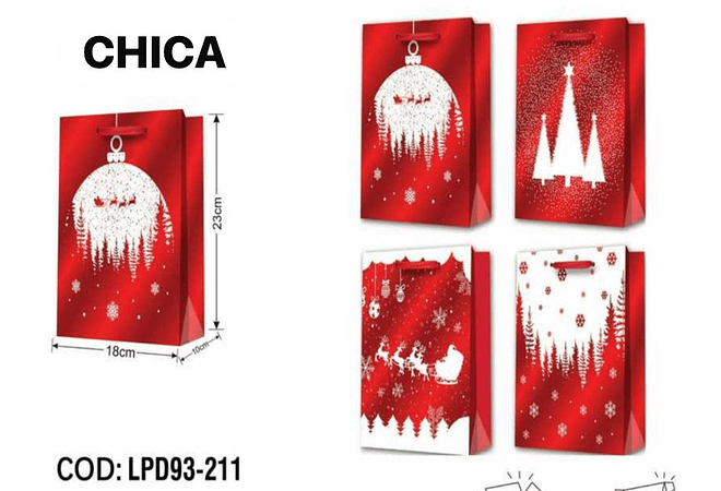 DOCENA DE  BOLSAS PARA REGALO DISEÑO NAVIDAD (CHICA MEDIANA O GRANDE) ROJO/PLATEADO LPD93-211-212-213🎄 🎁🛍️