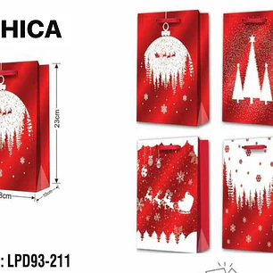 DOCENA DE  BOLSAS PARA REGALO DISEÑO NAVIDAD (CHICA MEDIANA O GRANDE) ROJO/PLATEADO LPD93-211-212-213🎄 🎁🛍️