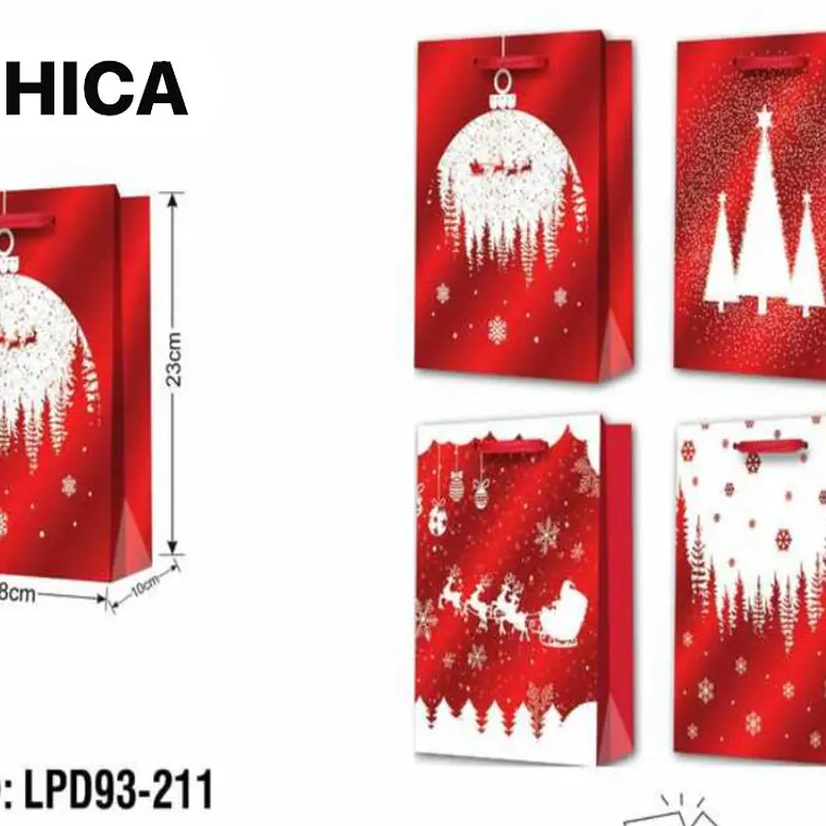 DOCENA DE  BOLSAS PARA REGALO DISEÑO NAVIDAD (CHICA MEDIANA O GRANDE) ROJO/PLATEADO LPD93-211-212-213🎄 🎁🛍️ 2