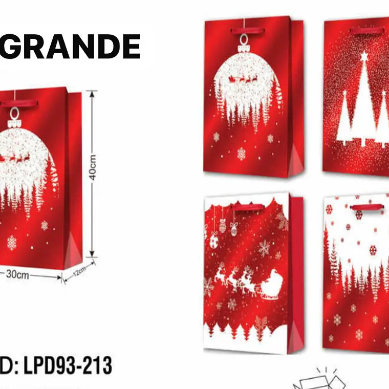 DOCENA DE  BOLSAS PARA REGALO DISEÑO NAVIDAD (CHICA MEDIANA O GRANDE) ROJO/PLATEADO LPD93-211-212-213🎄 🎁🛍️ 3