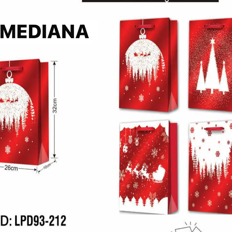 DOCENA DE  BOLSAS PARA REGALO DISEÑO NAVIDAD (CHICA MEDIANA O GRANDE) ROJO/PLATEADO LPD93-211-212-213🎄 🎁🛍️ 4