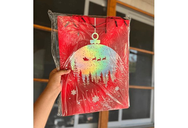 DOCENA DE  BOLSAS PARA REGALO DISEÑO NAVIDAD (CHICA MEDIANA O GRANDE) ROJO/PLATEADO LPD93-211-212-213🎄 🎁🛍️