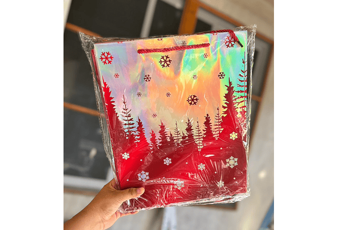 DOCENA DE  BOLSAS PARA REGALO DISEÑO NAVIDAD (CHICA MEDIANA O GRANDE) ROJO/PLATEADO LPD93-211-212-213🎄 🎁🛍️