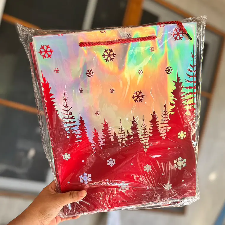 DOCENA DE  BOLSAS PARA REGALO DISEÑO NAVIDAD (CHICA MEDIANA O GRANDE) ROJO/PLATEADO LPD93-211-212-213🎄 🎁🛍️ 6