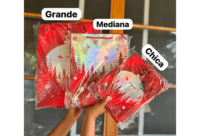 DOCENA DE  BOLSAS PARA REGALO DISEÑO NAVIDAD (CHICA MEDIANA O GRANDE) ROJO/PLATEADO LPD93-211-212-213🎄 🎁🛍️