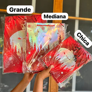 DOCENA DE  BOLSAS PARA REGALO DISEÑO NAVIDAD (CHICA MEDIANA O GRANDE) ROJO/PLATEADO LPD93-211-212-213🎄 🎁🛍️