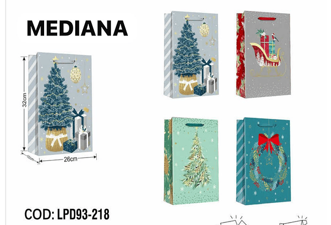 DOCENA DE  BOLSAS PARA REGALO DISEÑO NAVIDAD (CHICA MEDIANA O GRANDE) AZUL/PLATEADO LPD93-217-218-219🎄 🎁🛍️ 