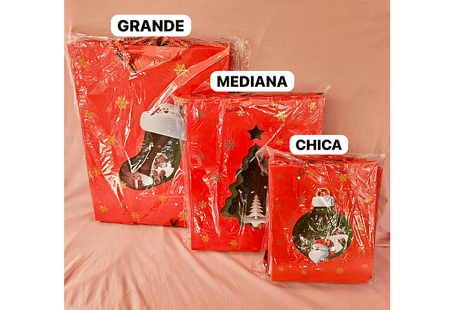 DOCENA DE BOLSAS PARA REGALO DISEÑO NAVIDAD (CHICA MEDIANA O GRANDE) #LPD04-247 -249 - 248 ROJAS🎄 🎁🛍️