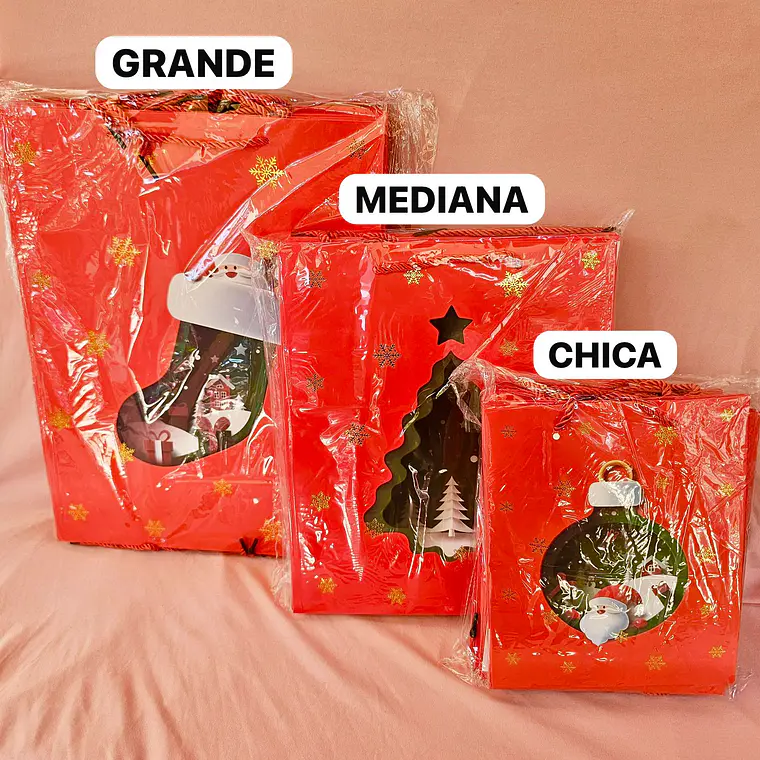DOCENA DE BOLSAS PARA REGALO DISEÑO NAVIDAD (CHICA MEDIANA O GRANDE) #LPD04-247 -249 - 248 ROJAS🎄 🎁🛍️ 1