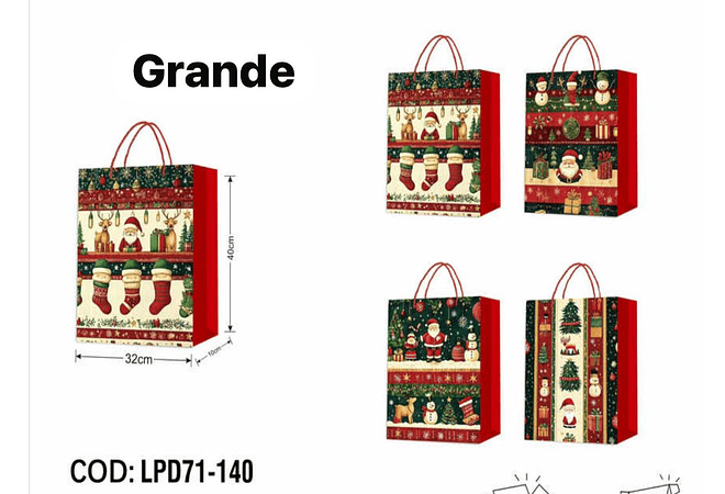 DOCENA DE  BOLSAS PARA REGALO DISEÑO NAVIDAD (PEQUEÑA CHICA MEDIANA O GRANDE) AZUL/PLATEADO LPD71-137 - 138