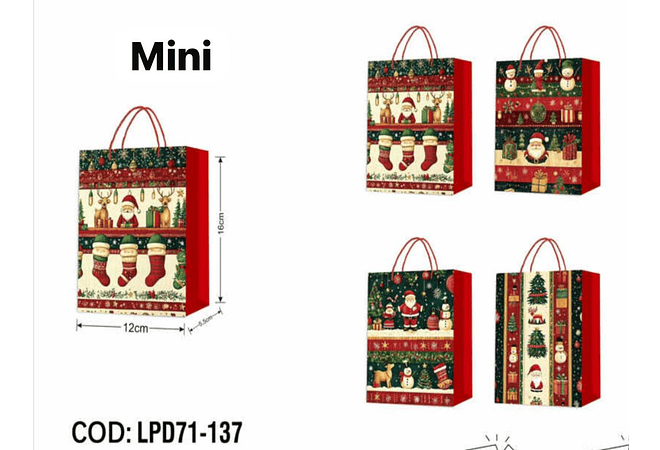 DOCENA DE  BOLSAS PARA REGALO DISEÑO NAVIDAD (PEQUEÑA CHICA MEDIANA O GRANDE) AZUL/PLATEADO LPD71-137 - 138