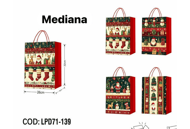DOCENA DE  BOLSAS PARA REGALO DISEÑO NAVIDAD (PEQUEÑA CHICA MEDIANA O GRANDE) AZUL/PLATEADO LPD71-137 - 138