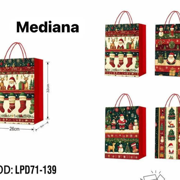 DOCENA DE  BOLSAS PARA REGALO DISEÑO NAVIDAD (PEQUEÑA CHICA MEDIANA O GRANDE) AZUL/PLATEADO LPD71-137 - 138 5