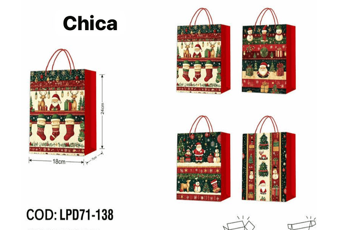 DOCENA DE  BOLSAS PARA REGALO DISEÑO NAVIDAD (PEQUEÑA CHICA MEDIANA O GRANDE) AZUL/PLATEADO LPD71-137 - 138