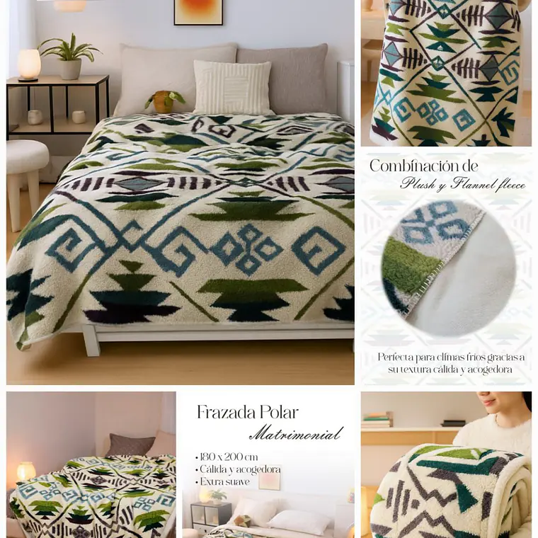 COBIJA ABORREGADA PREMIUM INDIVIDUAL DISEÑO BOEMIO AL AZAR 230 X 150CM MOD# T30368 (AGREGAR BOLSA) 1