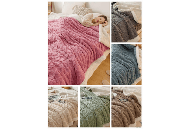 COBERTOR ABORREGADO MATRIMONIAL DISEÑO TRENZADO 190 CM X 220 CM MOD# T-30341 (AGREGAR BOLSA)