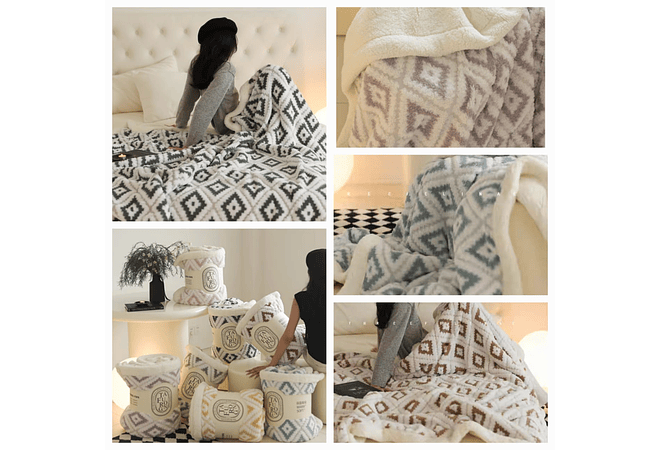 COBERTOR QUEEN SIZE DE 2 X 2.2M DISEÑO ROMBOS MOD# T-30607 (AGREGAR BOLSA)