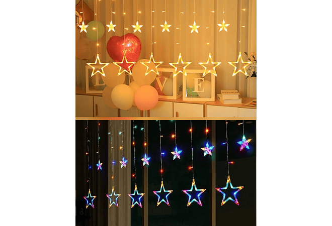 3MTS CASCADA LUCES COLGANTES DIAMANTE  ESTRELLAS COLORES  O CALIDA MOD# 352-031 O 032⭐️