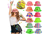 DOCENA DE SOMBREROS, CORBATA,MOÑO YANTIFAZ PARA FIESTA /COLORES NEON  🥳 🎉 👔🎩