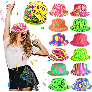 DOCENA DE SOMBREROS, CORBATA,MOÑO YANTIFAZ PARA FIESTA /COLORES NEON  🥳 🎉 👔🎩